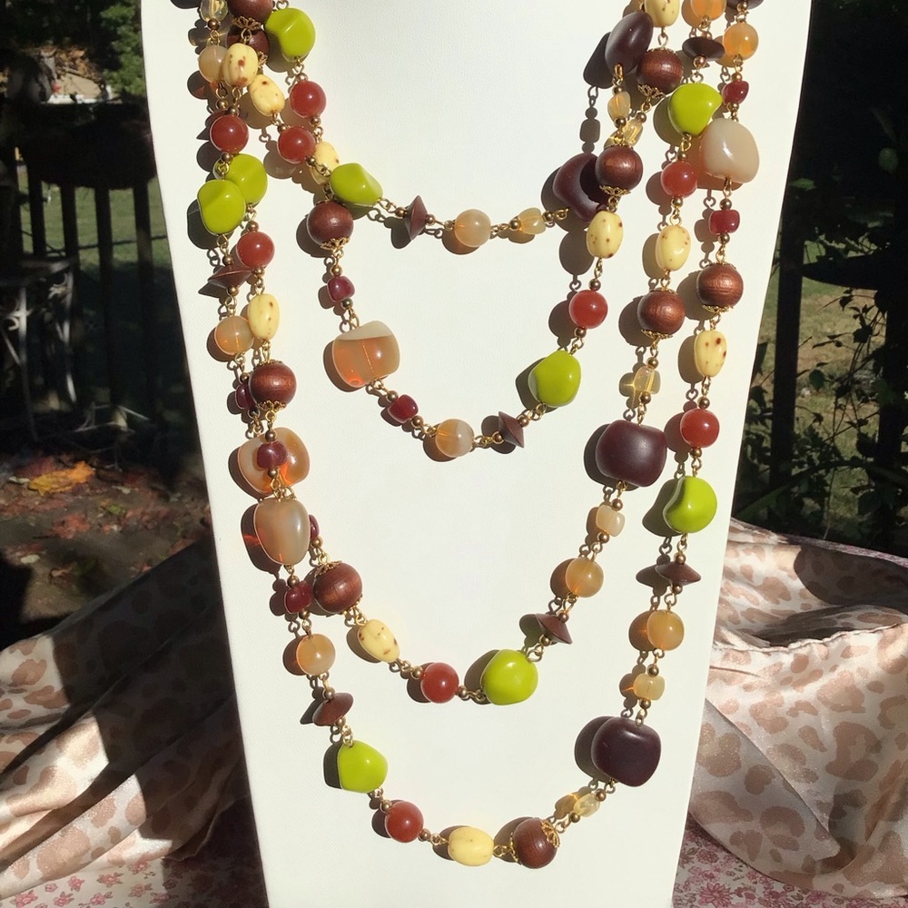 VTG CZECH GLASS EXTRA LONG BEAD NECKLACE BY JOAN RIVERS SIGNED